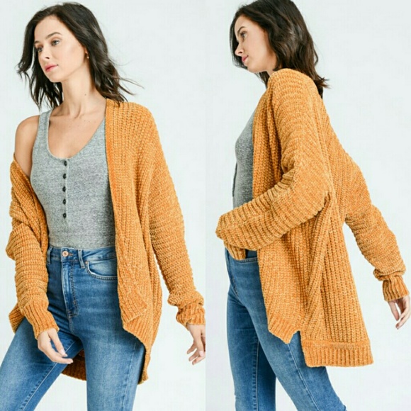 mustard chenille cardigan